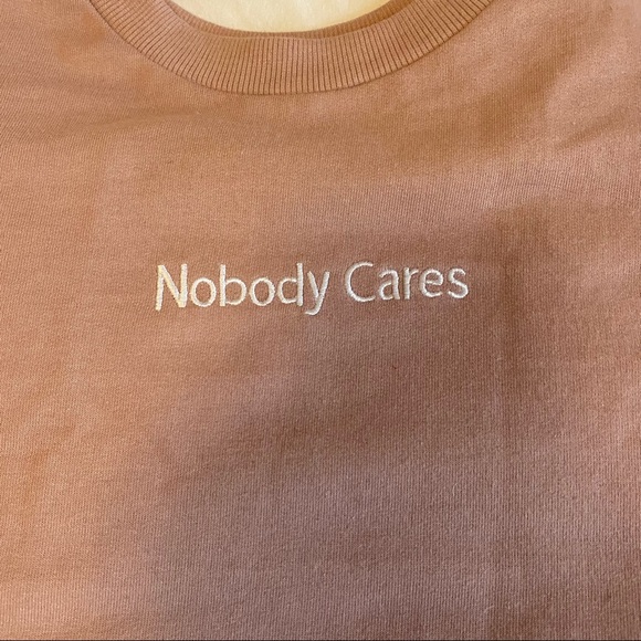 “Nobody Cares” Dusty Pink Crew Neck with Horizontal Tie Detail - Picture 8 of 8